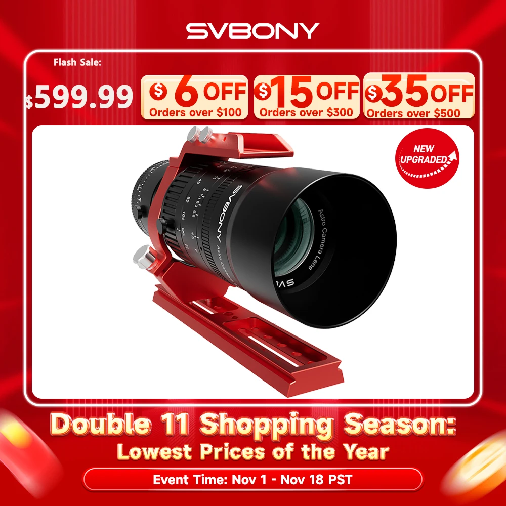 Svbony SV555 All-New Version Astrophotography Telescope 243mm f/4.5 ED APO Petzval Astro Camera Lens for Deep-Sky Photography