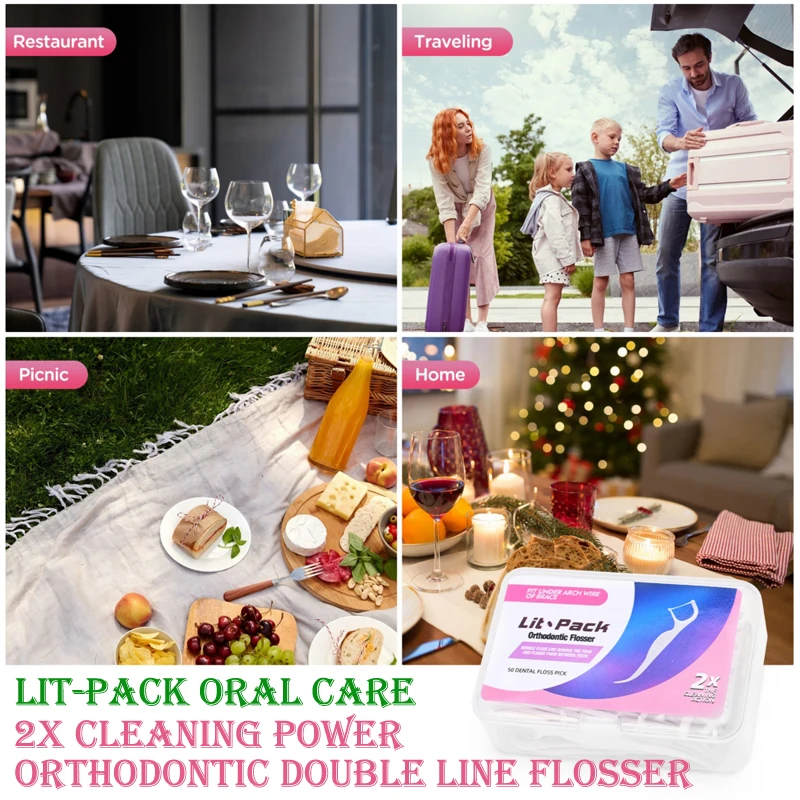 

Lit-Pack (manufacturer) Orthodontic Double Line Flosser Toothpick High Tension Floss Wire Bridge Dental Oral Portable 50pc/case