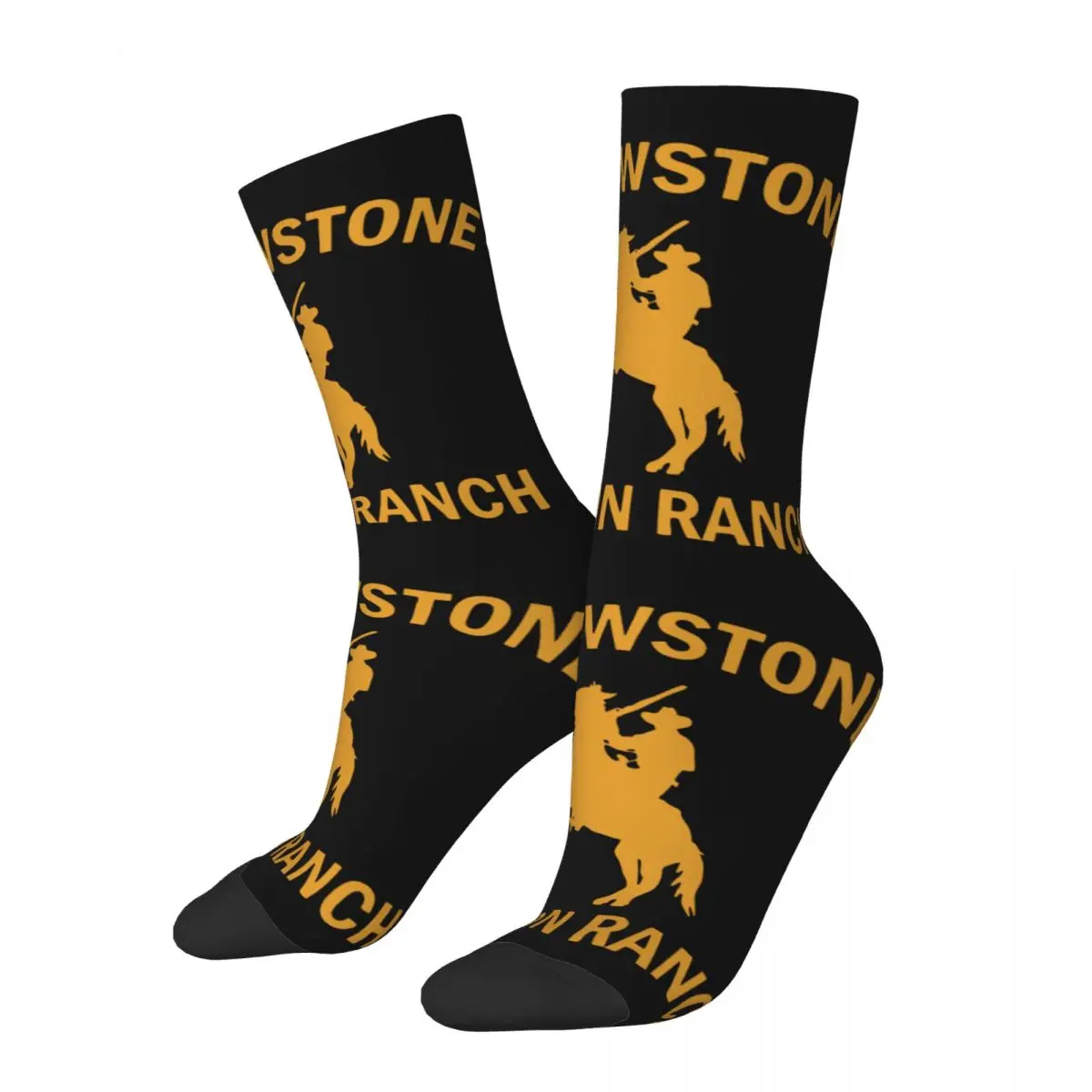 Harajuku Vintage Yellowstones Basketball Socks Polyester Middle Tube Socks for Women Men Breathable