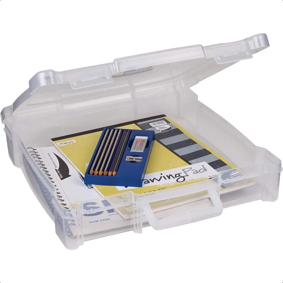 

6913AB Portable Art Craft Organizer with Handle Holds Up to 12 x 12 Paper [1] Plastic Storage Case Clear