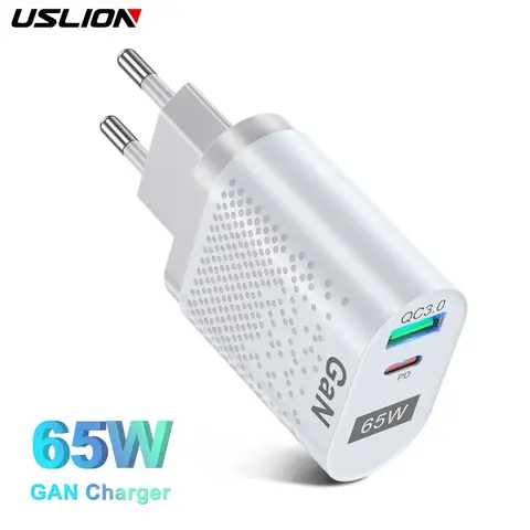 USLION 65W GaN 충전기, USB C PD KR 플러그, 고속 충전 GaN 충전기, 휴대폰 고속 충전 C 타입, 아이폰 한국 사양