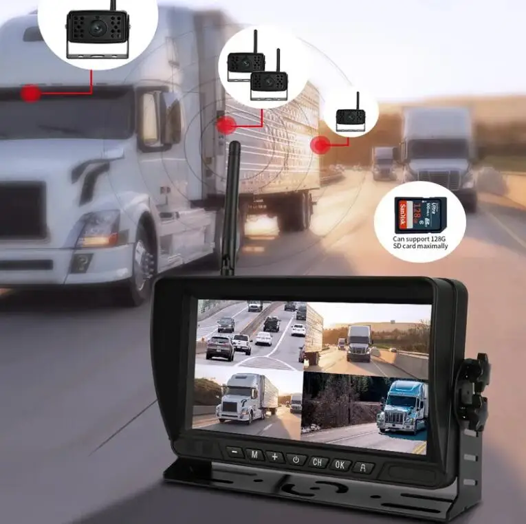 نظام لاسلكي رقمي 1080 بكسل عكس المعونة شاحنة ثقيلة Mdvr 256 جيجابايت شاشة رباعية مع نظام 4 قطعة