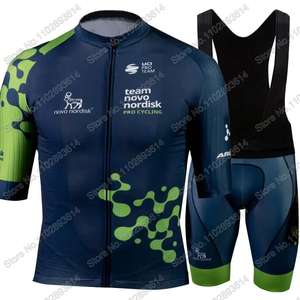 Novo Nordisk 2024 Team Cycling Jersey Set Mens USA Short Sleeve Green Clothing Road Bike Shirts Suit Bicycle Bib Shorts MTB Wear