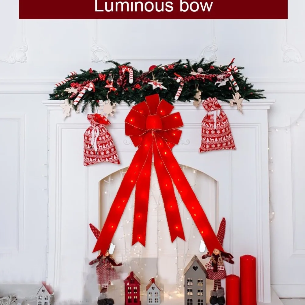 Luminous Bowknot Christmas Tree Decoration Reuasble Large Size Bow Hanging Christmas Pendant New Year Pendant