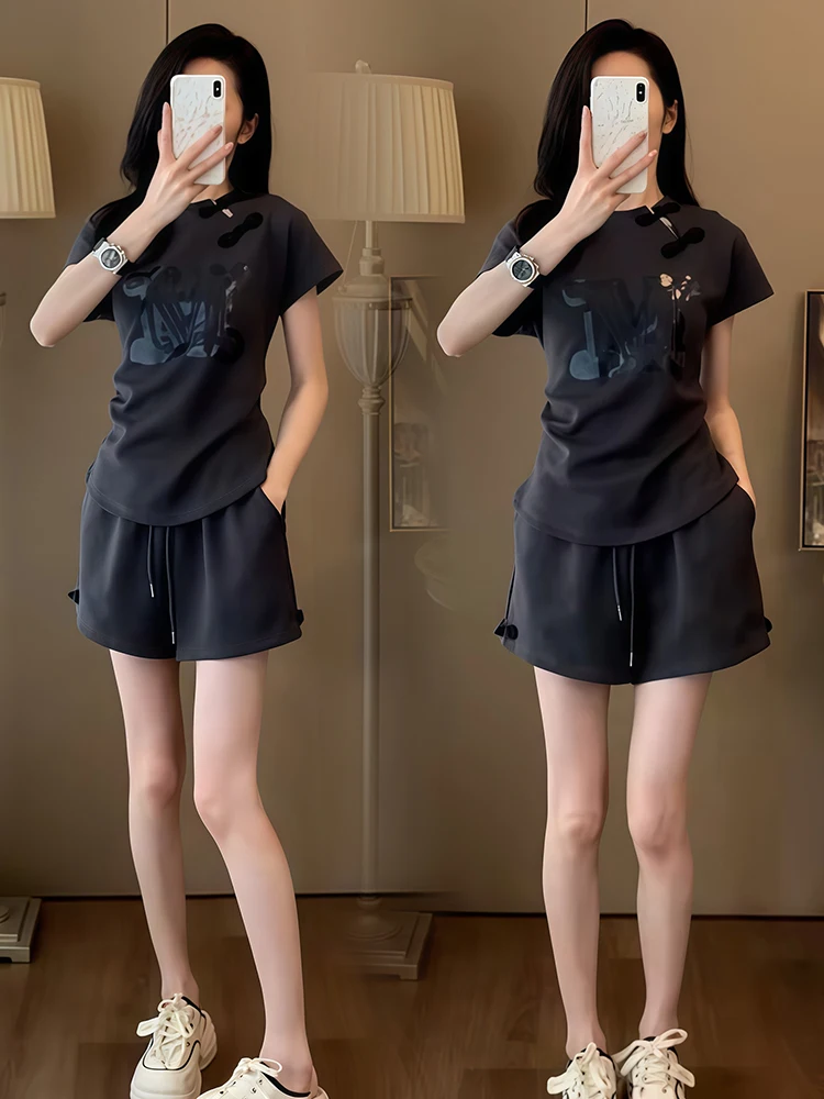 

Женский комплект из двух предметов Faionable Cotton Blend ort Sve orts Ensemble High Cotton Content New Sle на лето 2025 г.