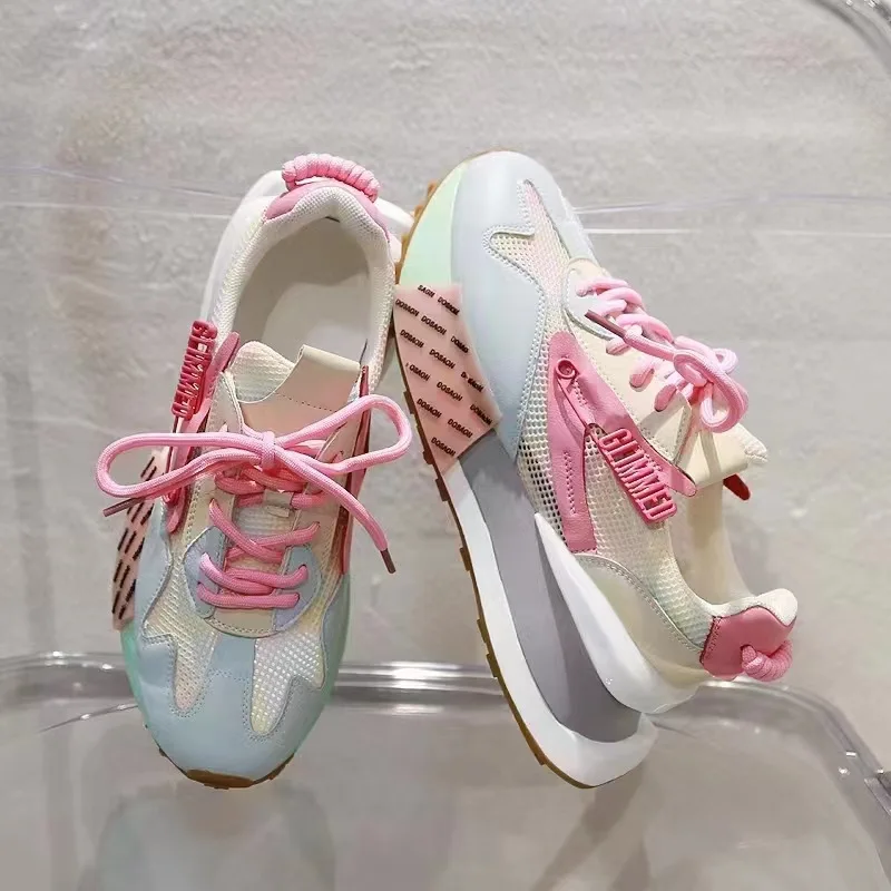 Korea Style 2022 New Color Matching Sneakers Women Shoes Casual Shoes Lace-up Woman Flat with Ladies Shoes Women Sneakers