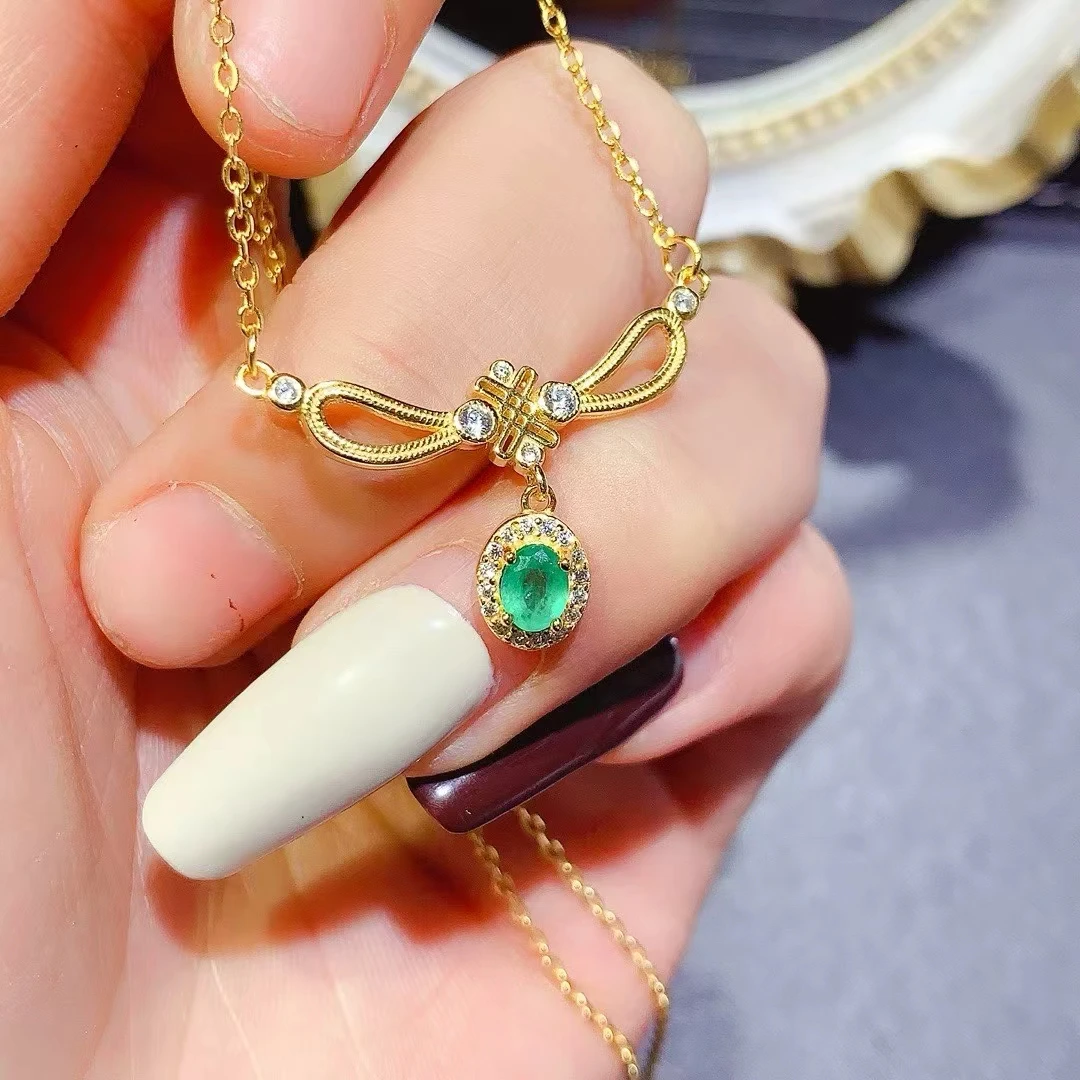 KJJEAXCMY Natural Emerald Necklace S925 silver , electroplated locking color process, high clarity Full of luster Support testin