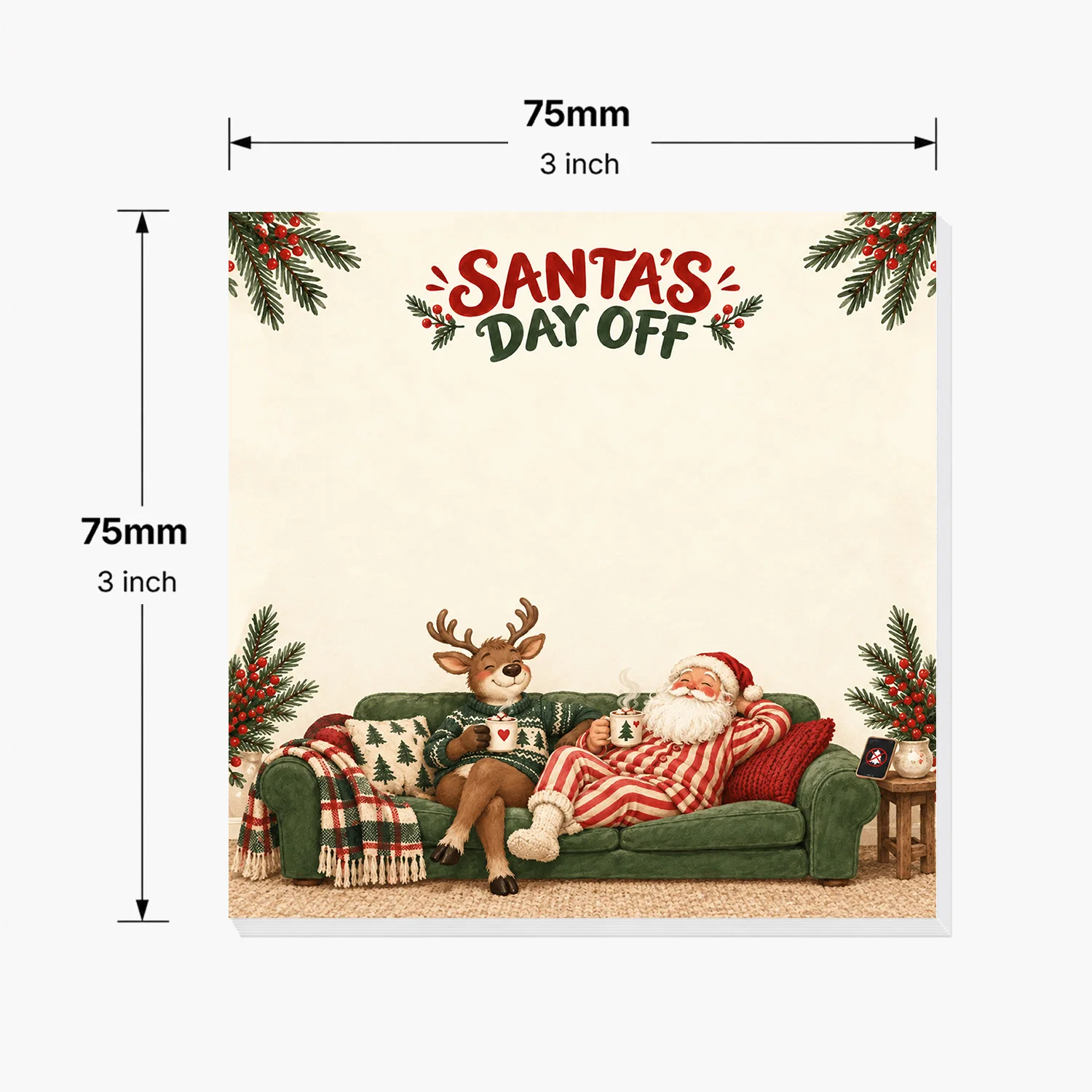 2PCS Christmas Santa Sticky Notes 100 Sheets Santa's Day Off Reindeer Cozy Holiday Memo Pads Office School Stationery