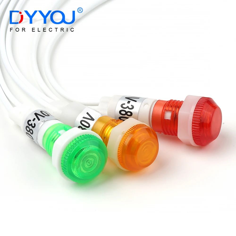 

5 PCS Signal Lamp Panel Mounting LED Red Green Yellow Lights Neon Indicator With 10mm Pilot Guiding Wire 12V 24V 380V 220V