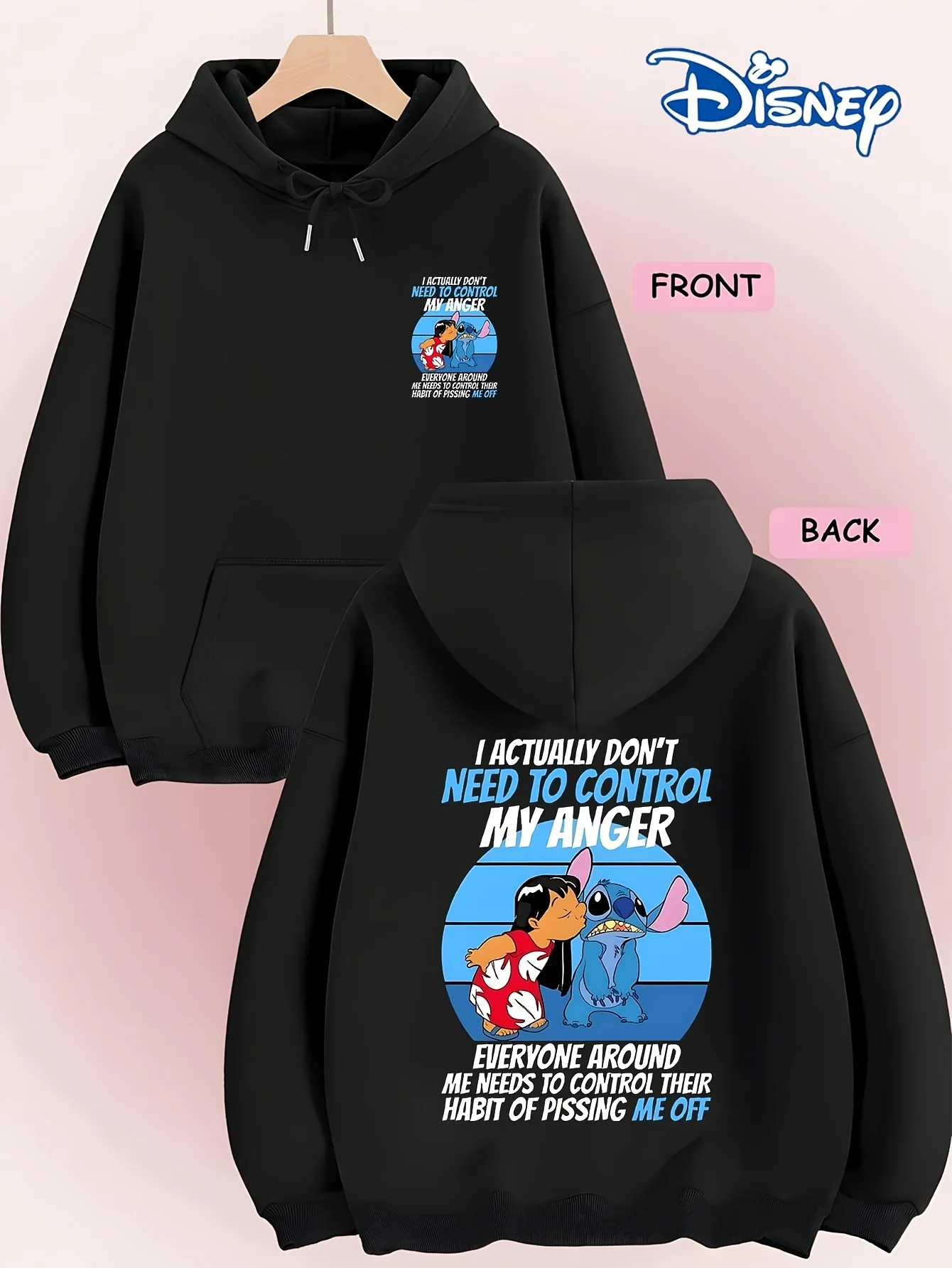 هوديس ديزني للرجال والنساء - مع سويت شيرت "تحتاج إلى التحكم"، بلوفر أسود، أكمام طويلة #1