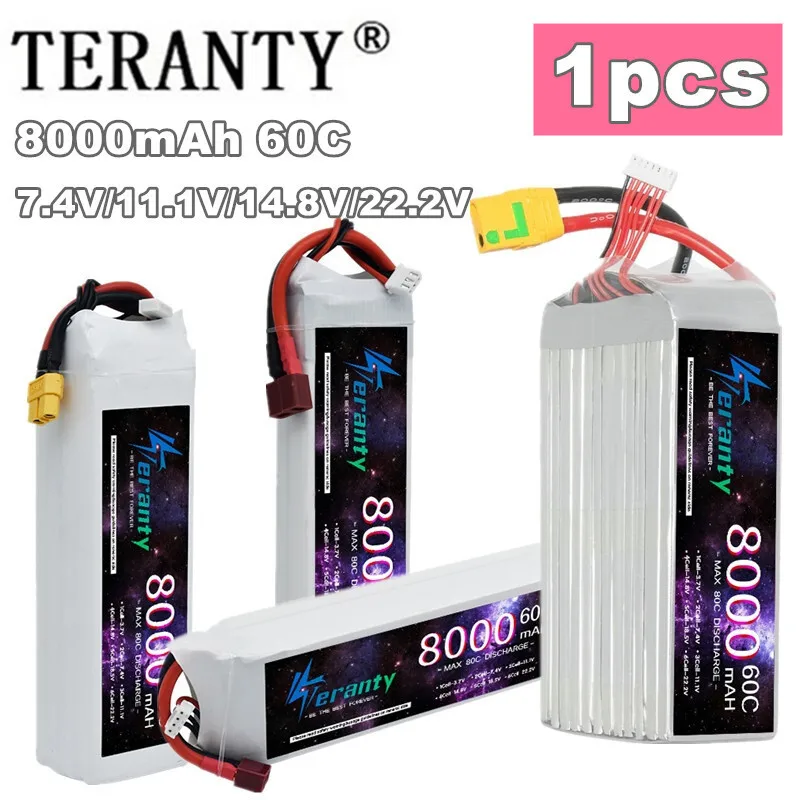 TERANTY 8000MAH 2S 3S 4S 6S Lipo Battery For Drone RC FPV Helicopter Quadcopter 60C 7.4V 11.1V 14.8V 22.2V T XT60 Plug Battery