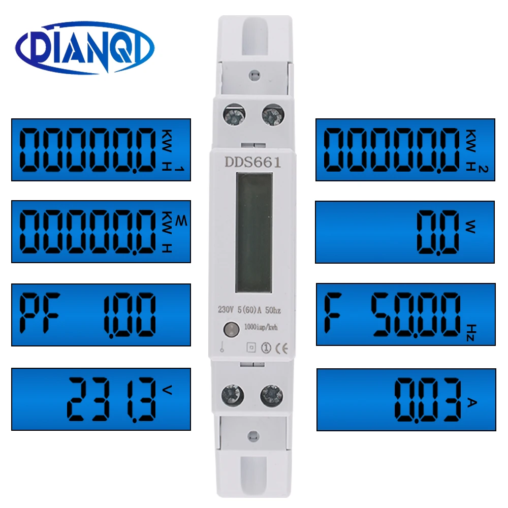 Single Phase Backlight Wattmeter Power LCD Digital Display Consumption Meter KWh 110V 230VAC 50Hz 60A Watt Din Rail Energy Meter