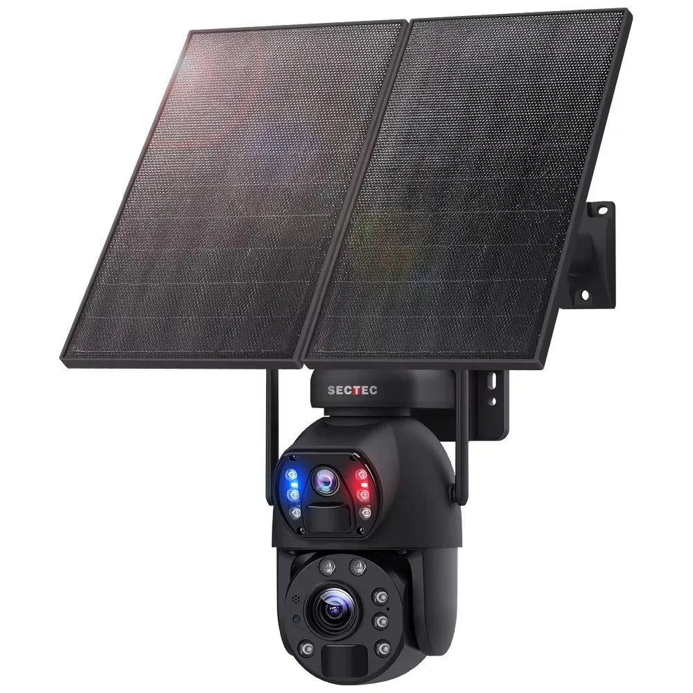 20W Solar Panel Outdoor Panoramic Ptz IP Security Camera 20X Zoom Dual HD 6MP Smart Network CCTV Speed Wifi CMOS Sensor Cloud