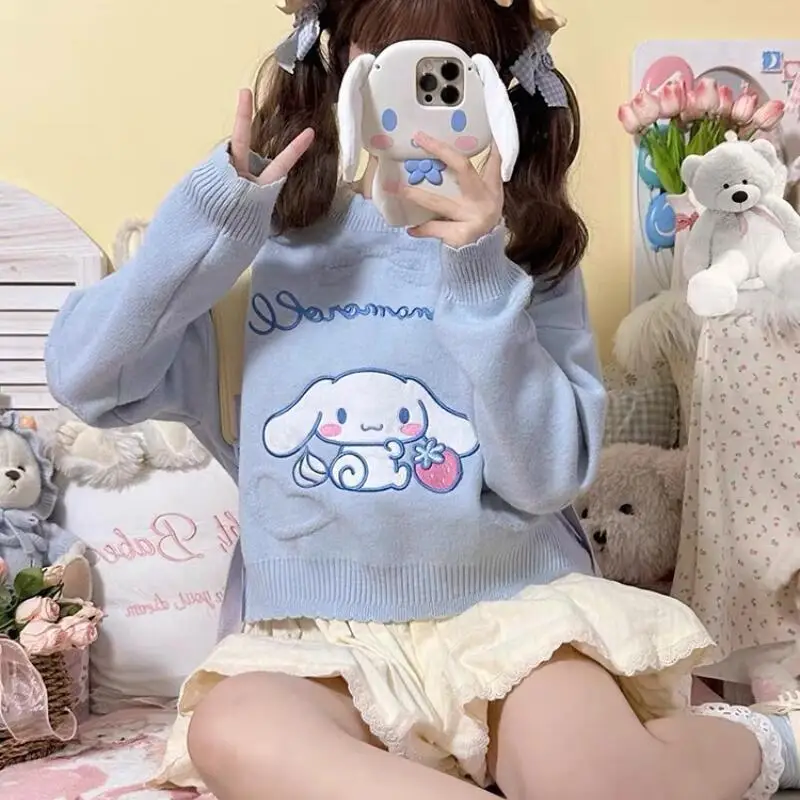 Милый женский свитер в стиле аниме Cinnamoroll с героями мультфильмов Kuromi Y2K, свободные теплые топы Kawaii для девочек, весенне-осенняя модная милая женская одежда