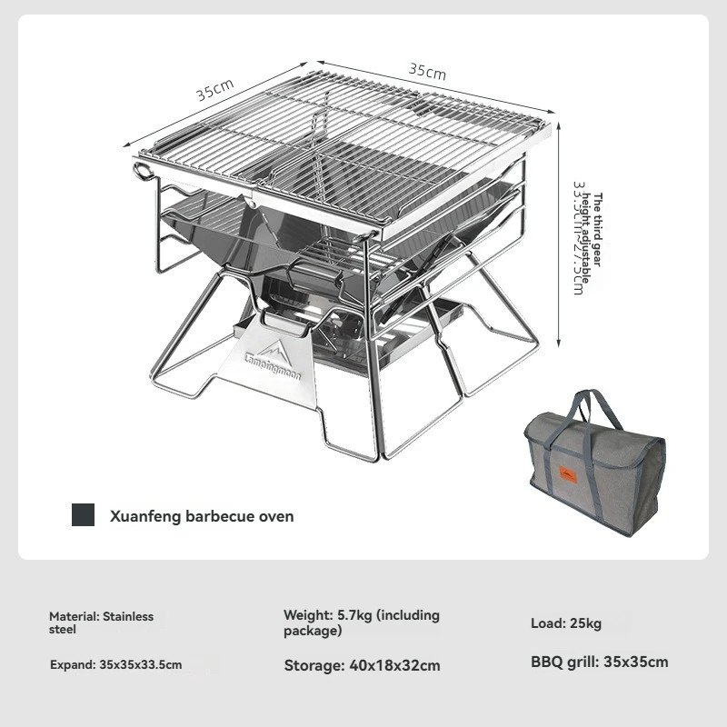 CAMPINGMOON X-TWO Thick Stainless Steel Barbecue Stove Outdoor Portable Foldable Heating Burner Table Grill