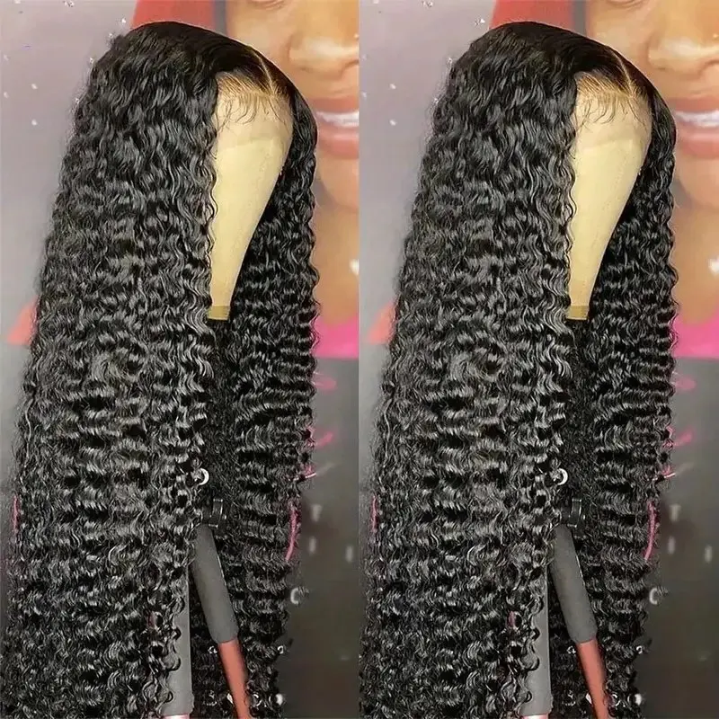 40 Inch 5x5 Glueless 150% Curly Natural Black Lace Front Deep Wave Frontal Full Wig For Women Human Hair Wigs