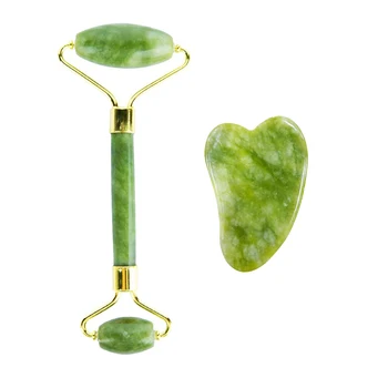 천연 옥 롤러 마사지기 구아샤 스톤 스킨 케어 세트, 얼굴 스크레이퍼 롤러, 얼굴 눈 스파 마사지, 구아슈 스킨 케어 뷰티