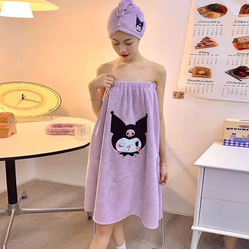 Sanrio Kuromi Cartoon Printing Bath Towel Y2k Sweet Girls Water Absorbent Bathrobe Japanese Style New Cute Trend Bath Skirt