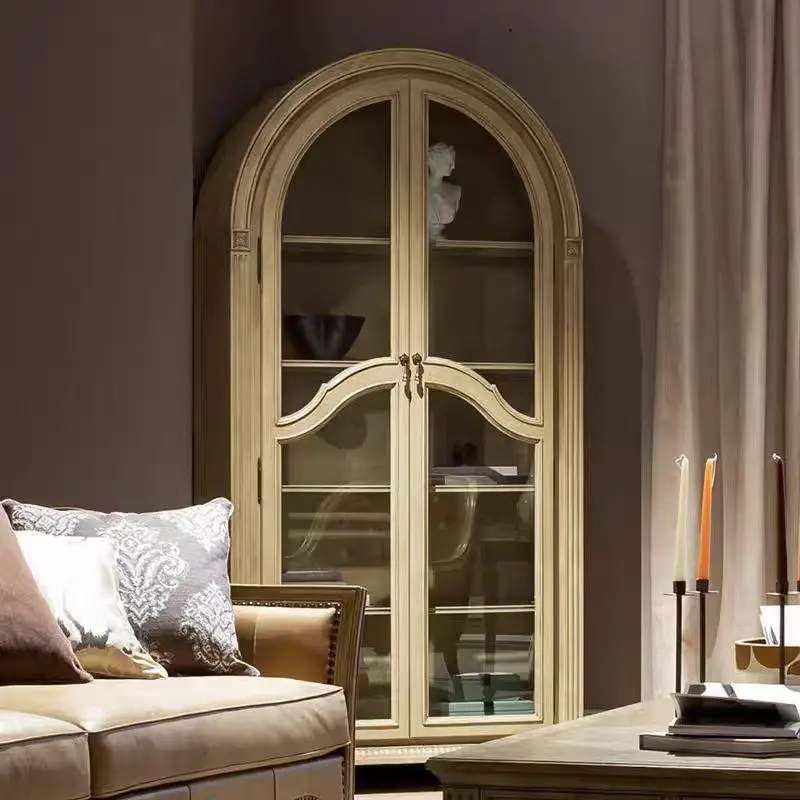 

Сельский книжный шкаф из цельного дерева в стиле ретро, старая стеклянная дверь, витрина, кабинетная мебель, шкаф для хранения, винный шкаф