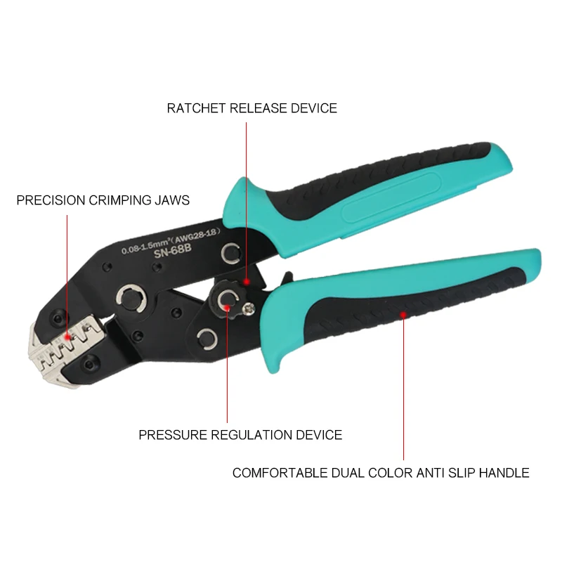 SN Crimping Pliers Special Jaw Set - Multi-Specification Terminal Adaptor Kit with Tubular/Needle/Slice Crimping Heads