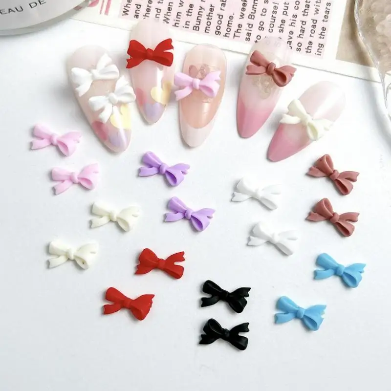 50Pcs Solid Color Line Bow Resin Nail Art Accessories 3D Minimalist Bowknots Cream Glue Nail Charms for DIY Manicure Supplies