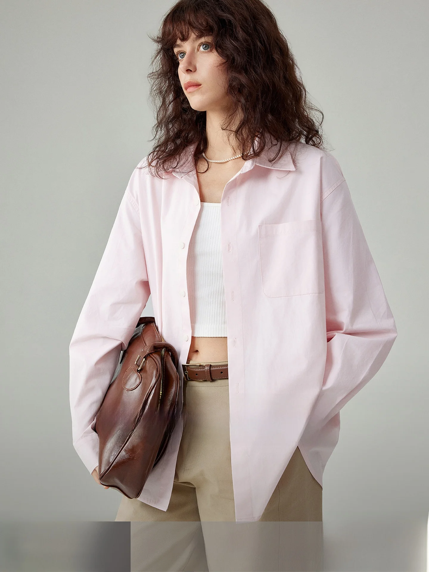 

Женская блузка Yake Home: розовая, простая, свободная, удобная, дышащая, из хлопка, с длинным рукавом, для повседневной носки, универсальная