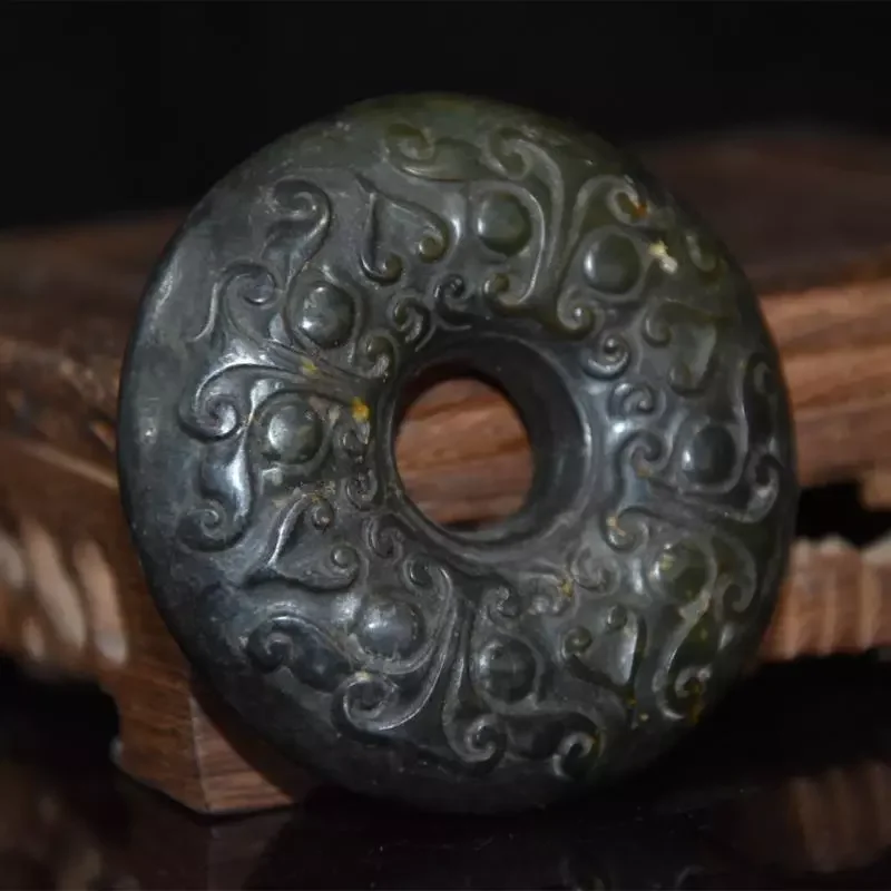 Antique Natural Meteorite Carved Safety Button Statue - Tibet Hongshan Culture Pendant Mascot China Decoration