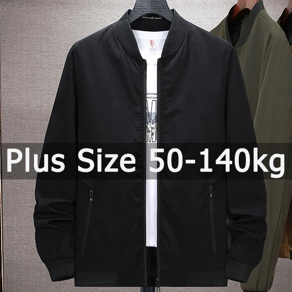 Plus Size Men Black Jacket Coat Autumn Winter Long Sleeve Jacket 5XL 6XL 7XL 8XL Casual Loose Outwear Big Size Men Clothing