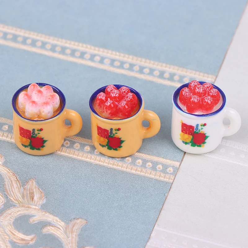 Set di cibo da gioco in miniatura: decorazioni per casa delle bambole da 5 pezzi con mini cupcake e bacino smaltato, accessori per giocattoli per bambole.