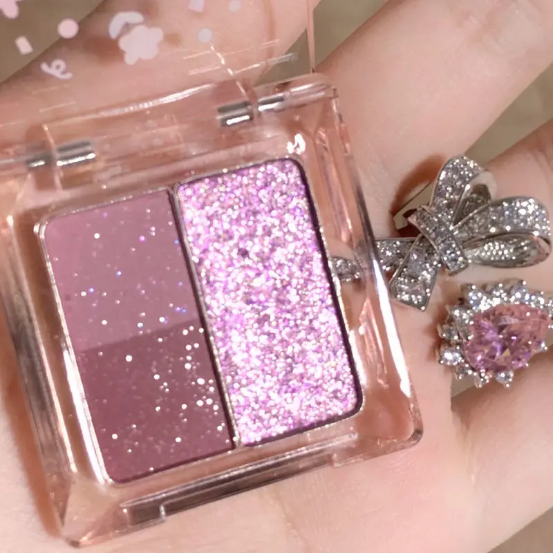 3-Color Glitter Purple Eyeshadow Palette Pearlescent Shimmer Acrylic Eye Shadows Waterproof Korean Makeup Palette Cosmetics