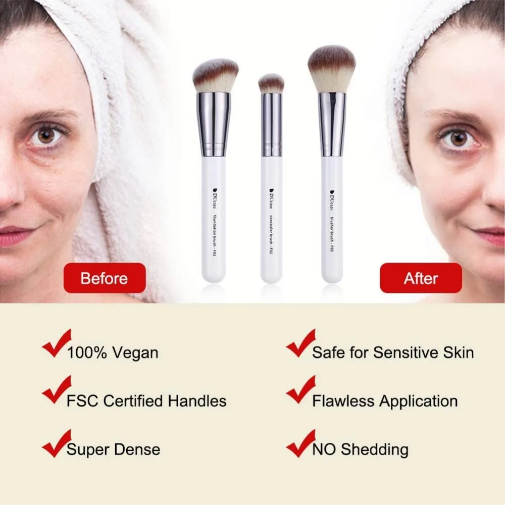 แปรงแต่งหน้า 3 ชิ้น Foundation Contour Bronzer แปรง,คอนซีลเลอร์แปรง,Blusher แปรงแป้ง, face Kabuki Travel Buffing Stippling