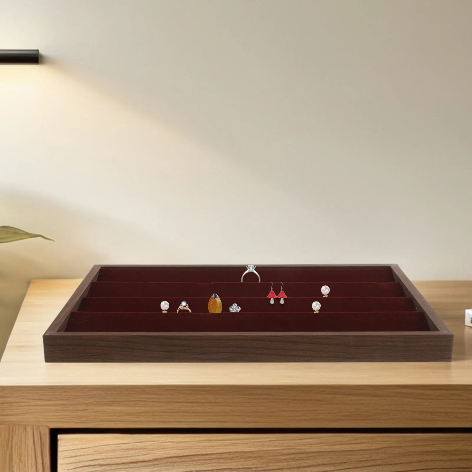

Stylish Walnut Wooden Jewelry Tray Organizer Earring Dish Necklace Bracelet Ring Storage Display Case Ring Organizer for Jewelry