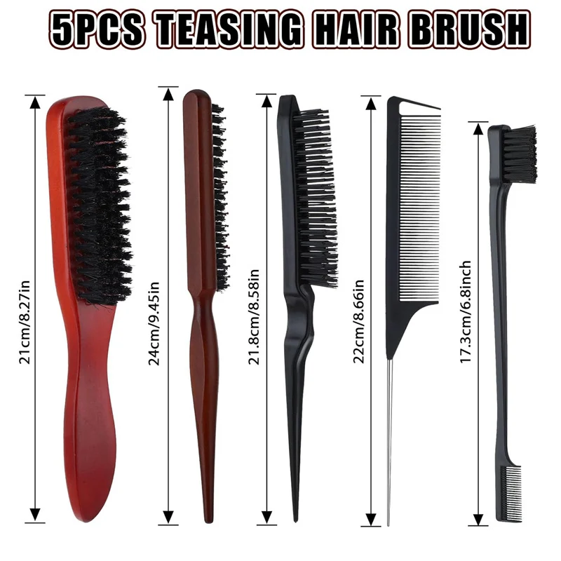 5/4 Uds. Cepillos para el cabello lisos, cepillo de cerdas para el cabello, cepillo de Control de bordes, peine para burlas, cepillo para el