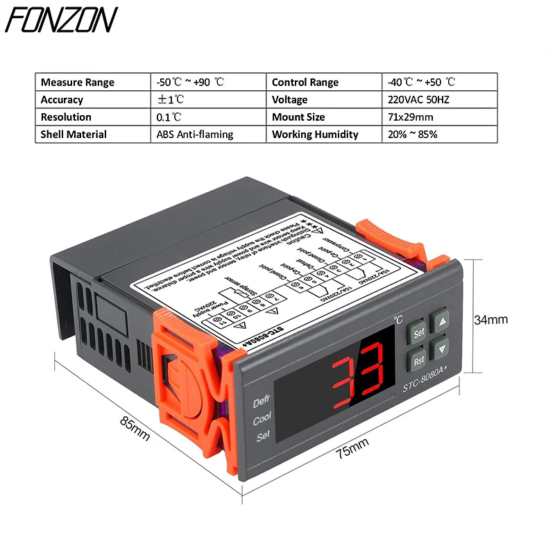 STC-8080A LED Digital Temperature Controller  Cooling & Freezer Regulator with Frost Alarm 12V/24V/220V Cold Storage Dual Sensor