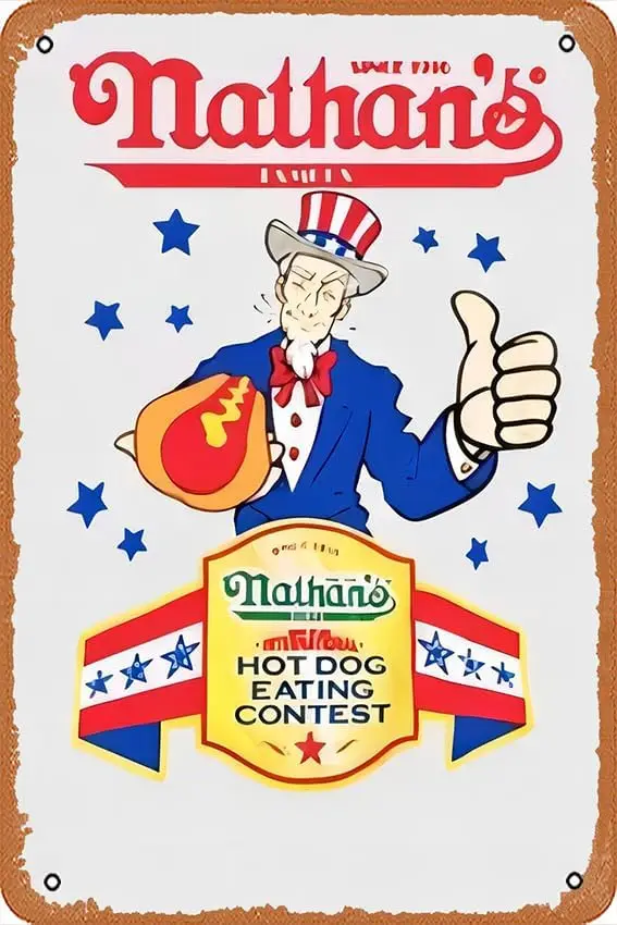 Joey Chestnut Nathanseating Contest Replica Vintage Wall Decor Retro Art Tin Sign fun Metal Sign Funny Decorations for Home Bar