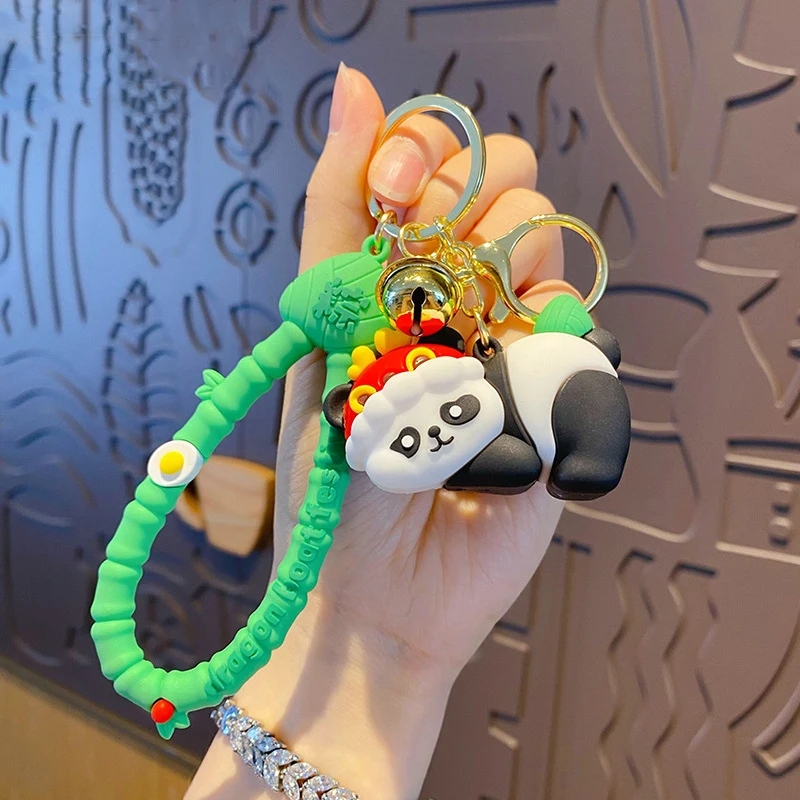 Creative Dragon Boat Festival Bamboo Leaf Zongzi Panda Key Chain Cute PVC Egg Bamboo Lanyard Lion Dance Hat Panda Doll Keychain