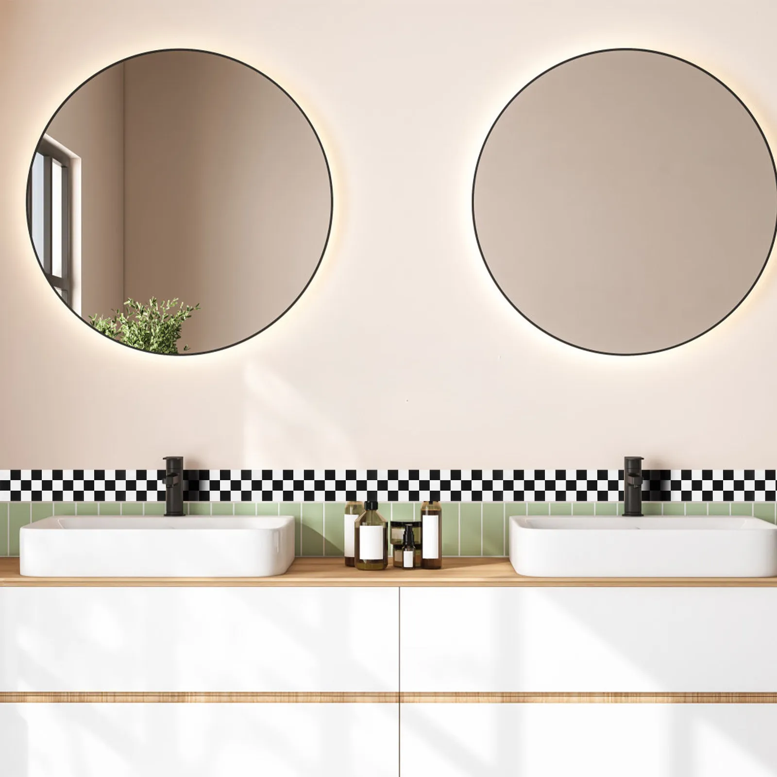 1 Roll Checkered Wall Sticker Bulletin Board Border Skirting Line Decal Decorative Trim Home Decor Bathroom Wall Decal