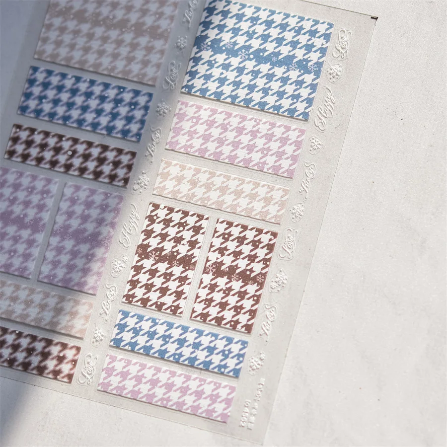Retro Polka Dot Grid Nail Art Stickers Square Geometric Japanese Style 5D Self Adhesive Colorful Manicure Decoration Decals DIY