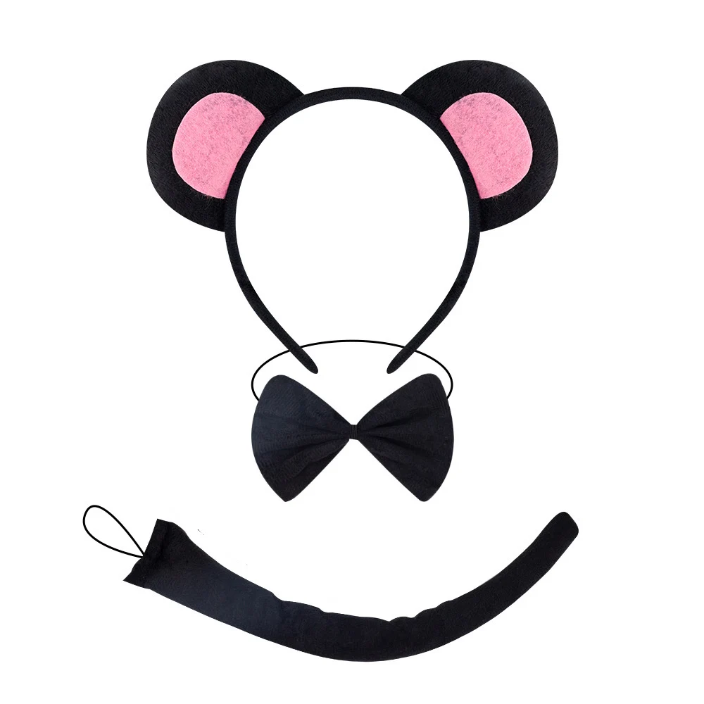 أزياء الفأر الأسود للفتيات الصغيرات فستان باليه على شكل فأر حيوان للأطفال في عيد الهالوين مع ذيل ربطة عنق على شكل آذان #6