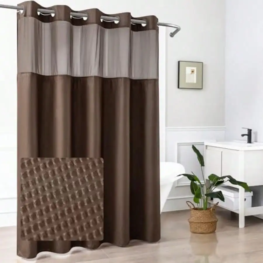

Colorful Star No Hook Shower Curtain With Snap In Fabric Liner, Waffle Weave Heavy Duty Thick Shower Curtains With Mesh Top Window, Hotel Style Waterproof Bathroom Curtain Set, 72 X 75 Inch, Beige
