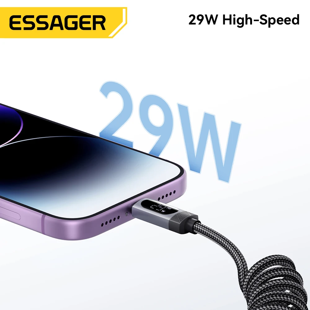 Essager 29W Type C To Lighting Cable 3A Fast Charger Cable For iPhone 14 13 12 11 Pro Max Plus Spring Telescopic Charging Wire