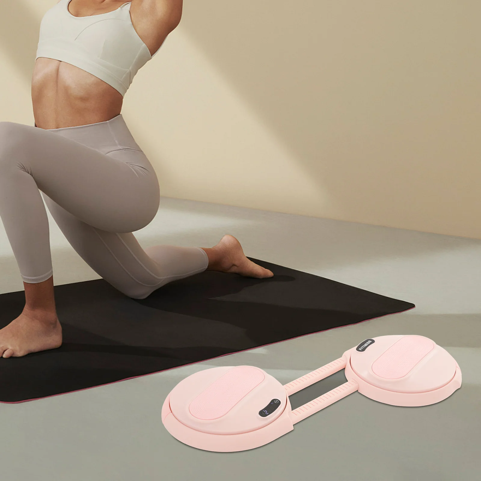 لوحة ABS Ab Twister، تعديل طول قرص الخصر المستدير باللون الرمادي/الوردي لممارسة Ab