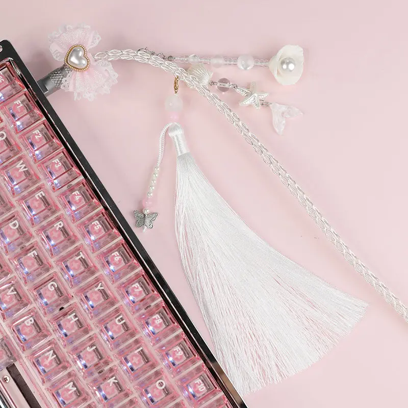 Custom Cute Gradient Pink Glow Aviator Cable 8k Magnetic Axis Compatible Type-c Braided Data Line Handmade Keyboard Wire