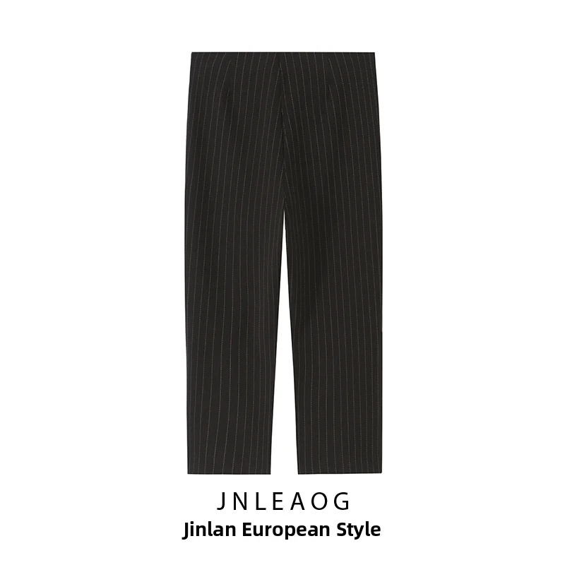 Comfortable Casual Striped Capri Pants for Women Autumn New Style Commute Fashion Ladies' Casual Pants Natural Waist Polyeste...
