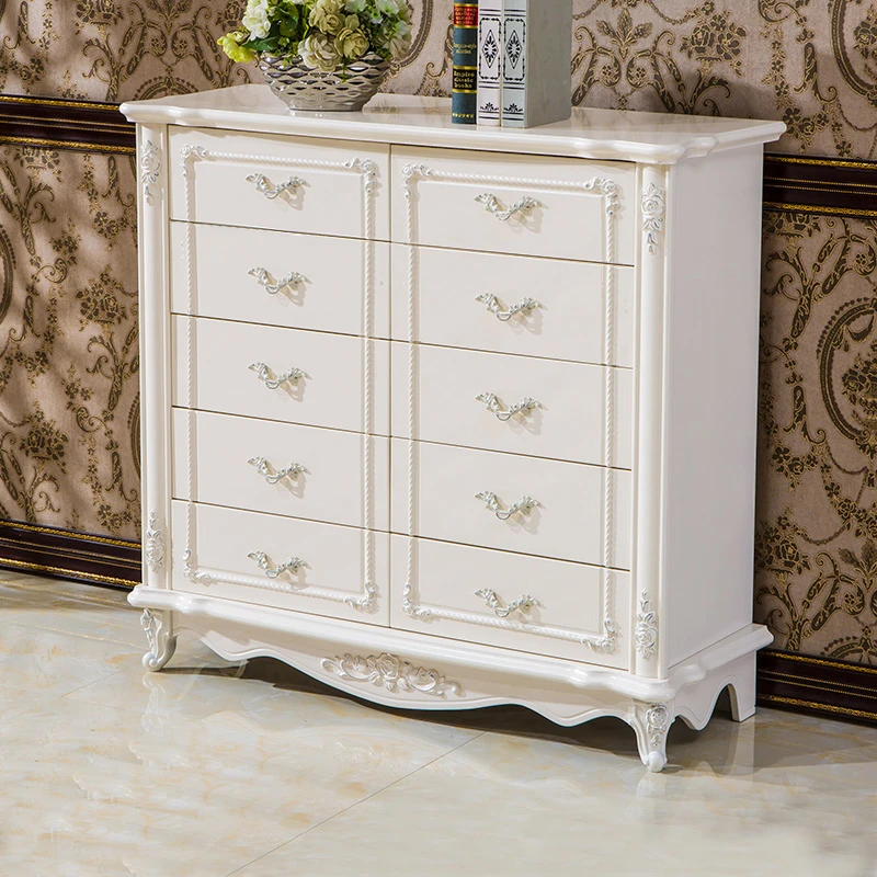 European-style chest of drawers Bedroom chest of drawers White engraved three-bucket four-bucket locker Bedroom cabinet Storage