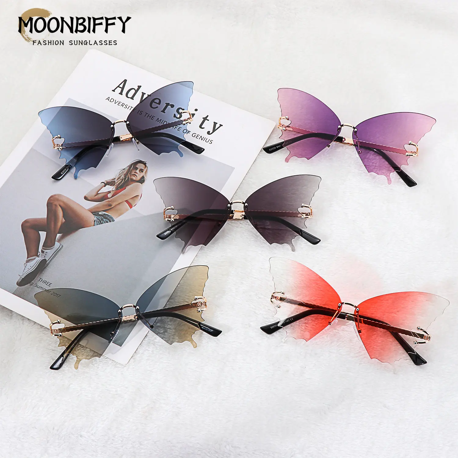 

Fashion Gradient Butterfly Sunglasses for Women UV Protection Vintage Metal Rimless Sunglasses Retro Eyewear Party Funny Decor