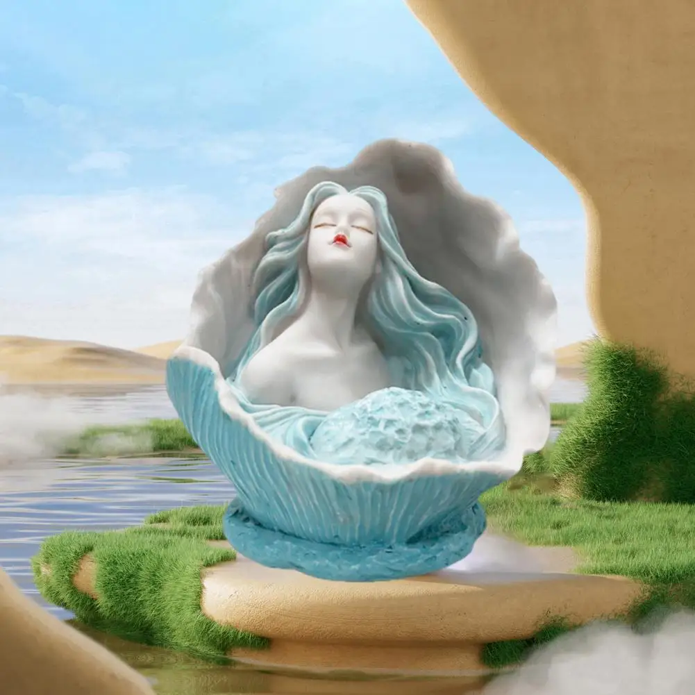 Conch Girl Sculpture Conch Girl Figurine Resin Sculpture Sea Snail Woman Statue Indoor Desktop Ornament for Home Office