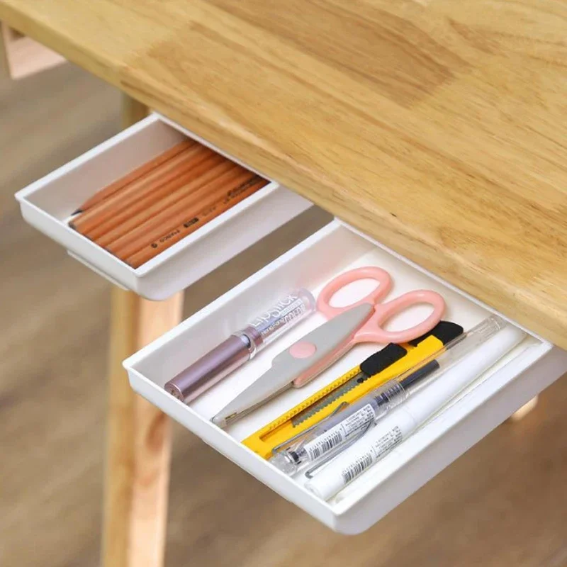 A Drawer Storage Box Under The Desk Large Capacity Can Drawn Hidden Dormitory Desktop Arrangement Classroom Stationery Pen Box