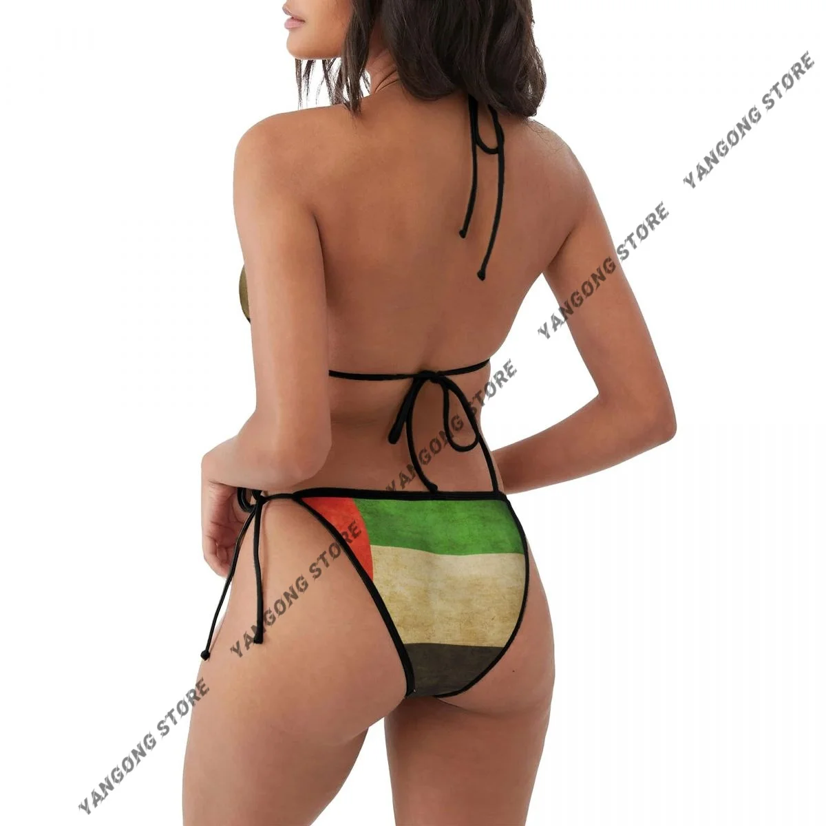 ผู้หญิงสองชิ้นชุดว่ายน้ําเอมิเรตส์ธงลายชุดว่ายน้ําสตรีชุดบิกินี่เซ็กซี่บิกินี่ต่ําเอว Bathsuit