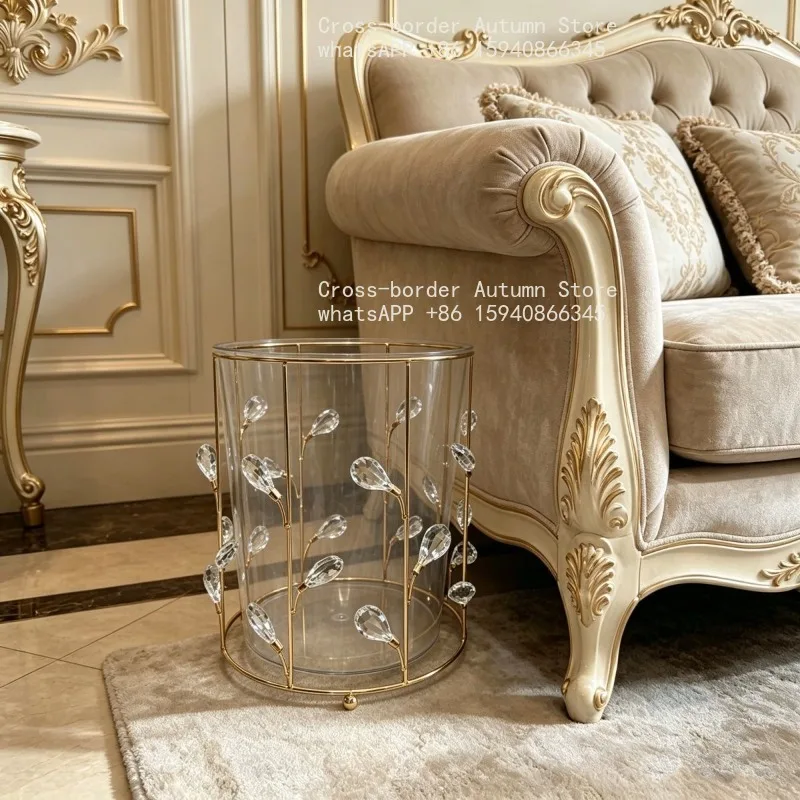 European light luxury ins modern style golden trash can wrought iron with transparent inner tank storage bucket